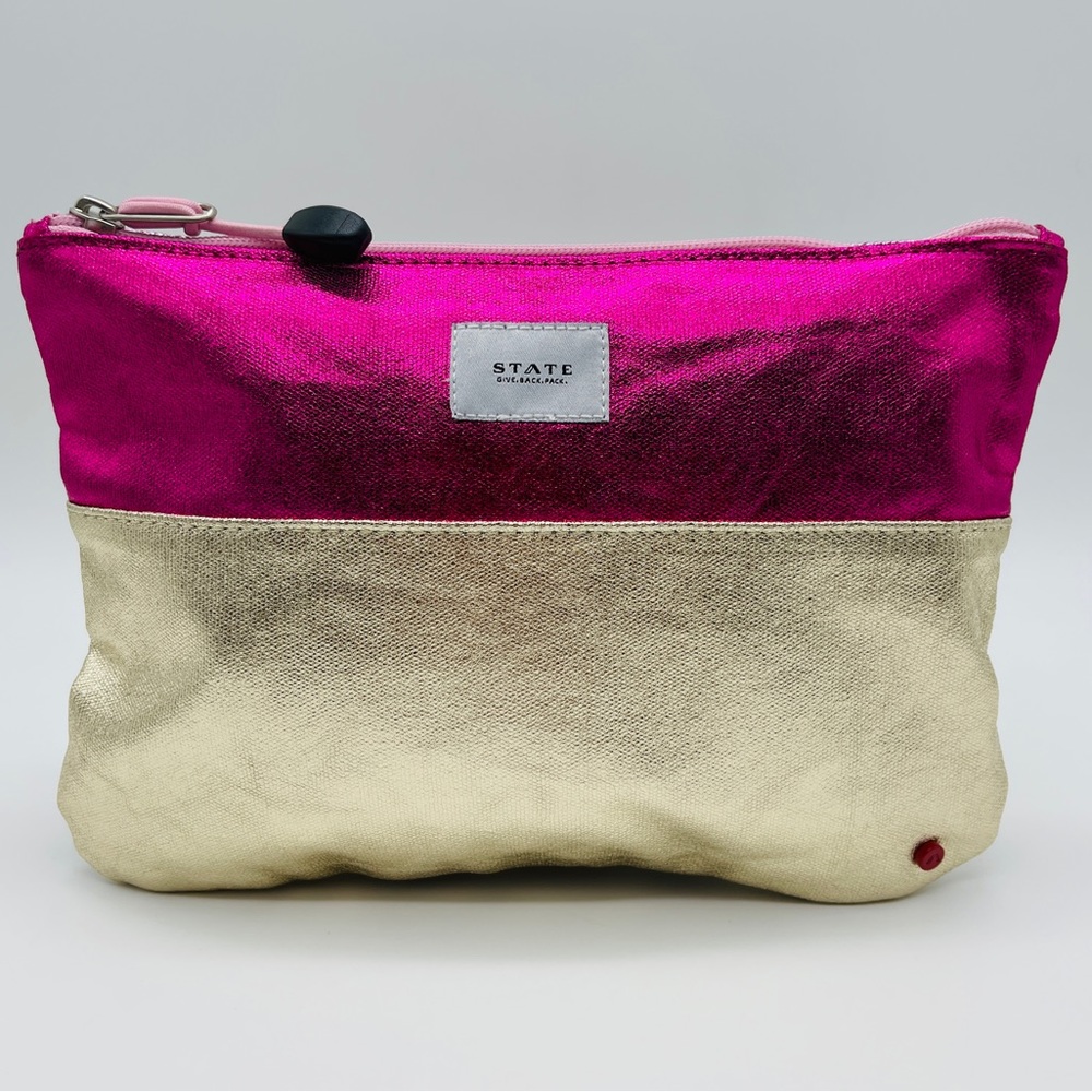 “STATE Bags" Brand Toiletry Travel Makeup Bag pouch Pink and Gold NWT